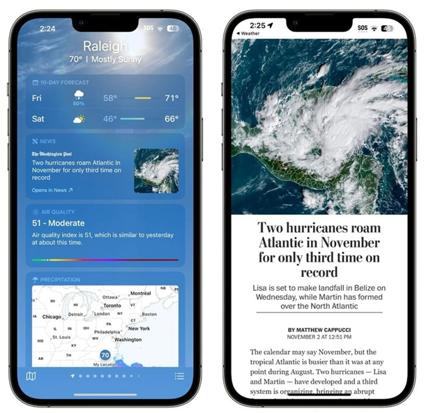 利通苹果14维修分享iPhone 14手机如何看天气时顺带看新闻 